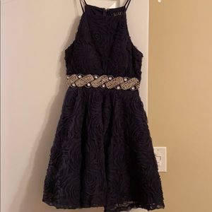 Spaghetti strap rose design a-line dress